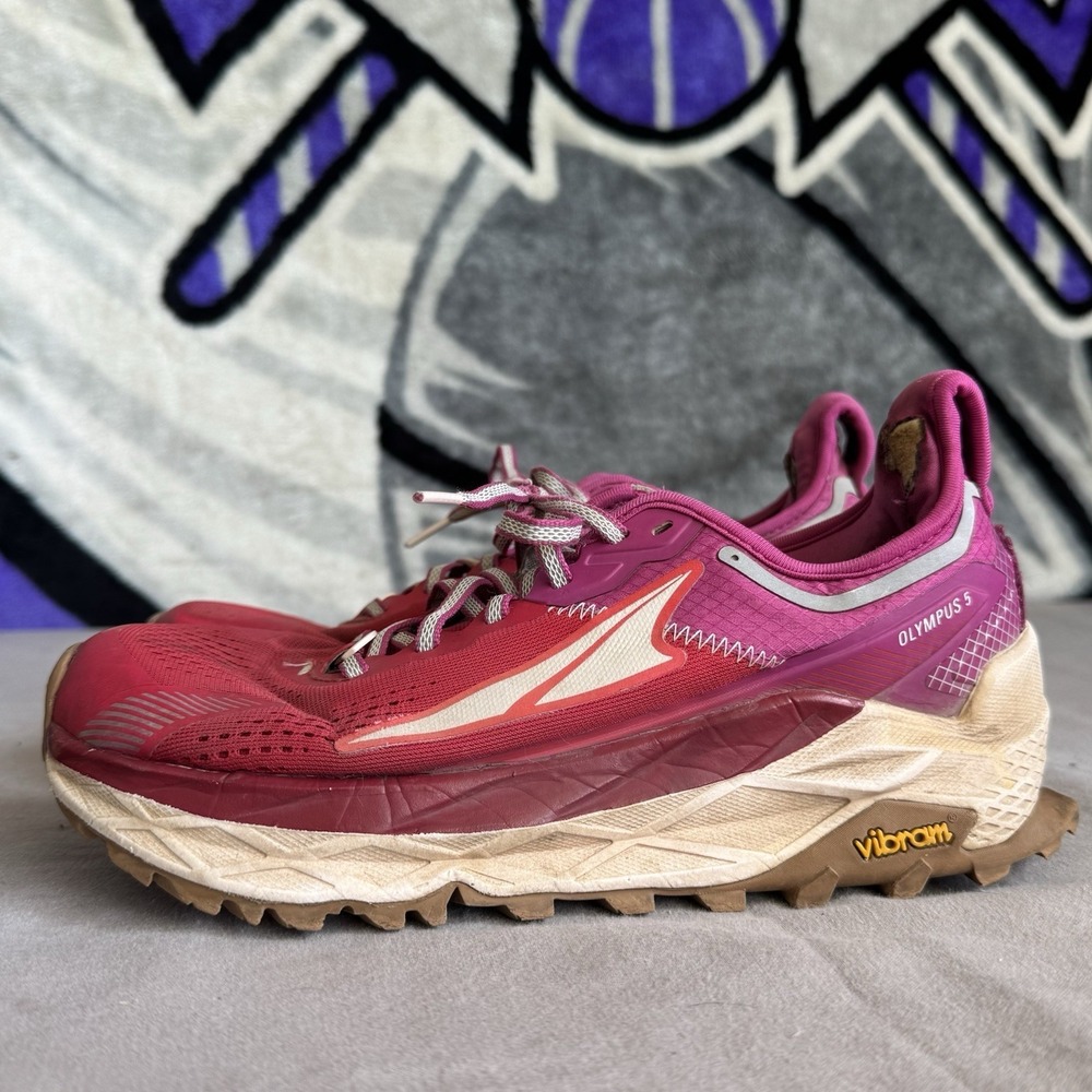 Size 8 - Altra Olympus 5 Shoes Womens Red Burgundy Trail Running Vibram Sneaker